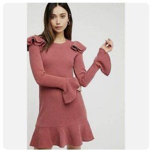 SAYLOR Long Sleeve Ruffle Dress in Dusty Rose